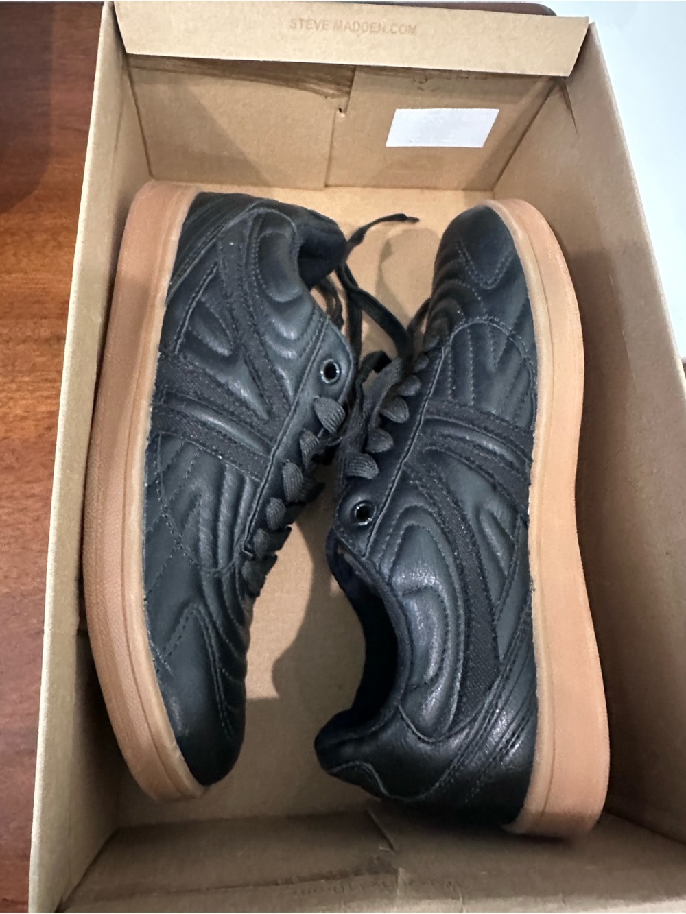 Steve Madden Black Leather Sneakers with Gum Outsole
